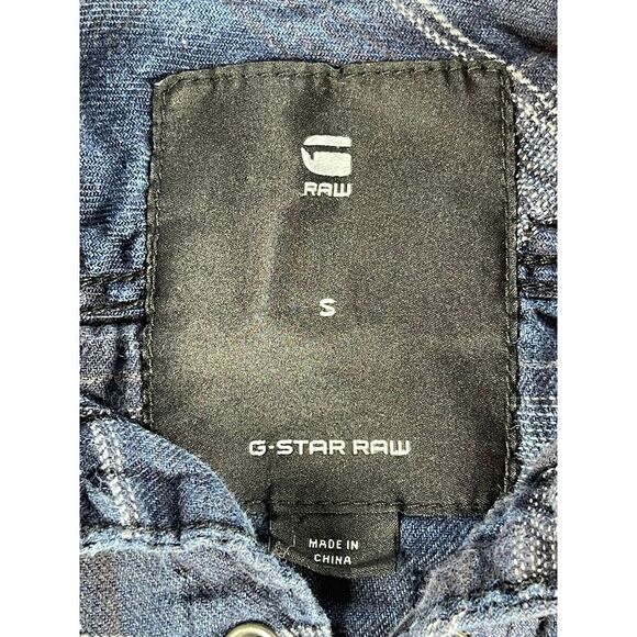 G Star Raw 3301 Slim Fit Blue Plaid Long Sleeve Snap Button Shirt Small - Picture 3 of 9